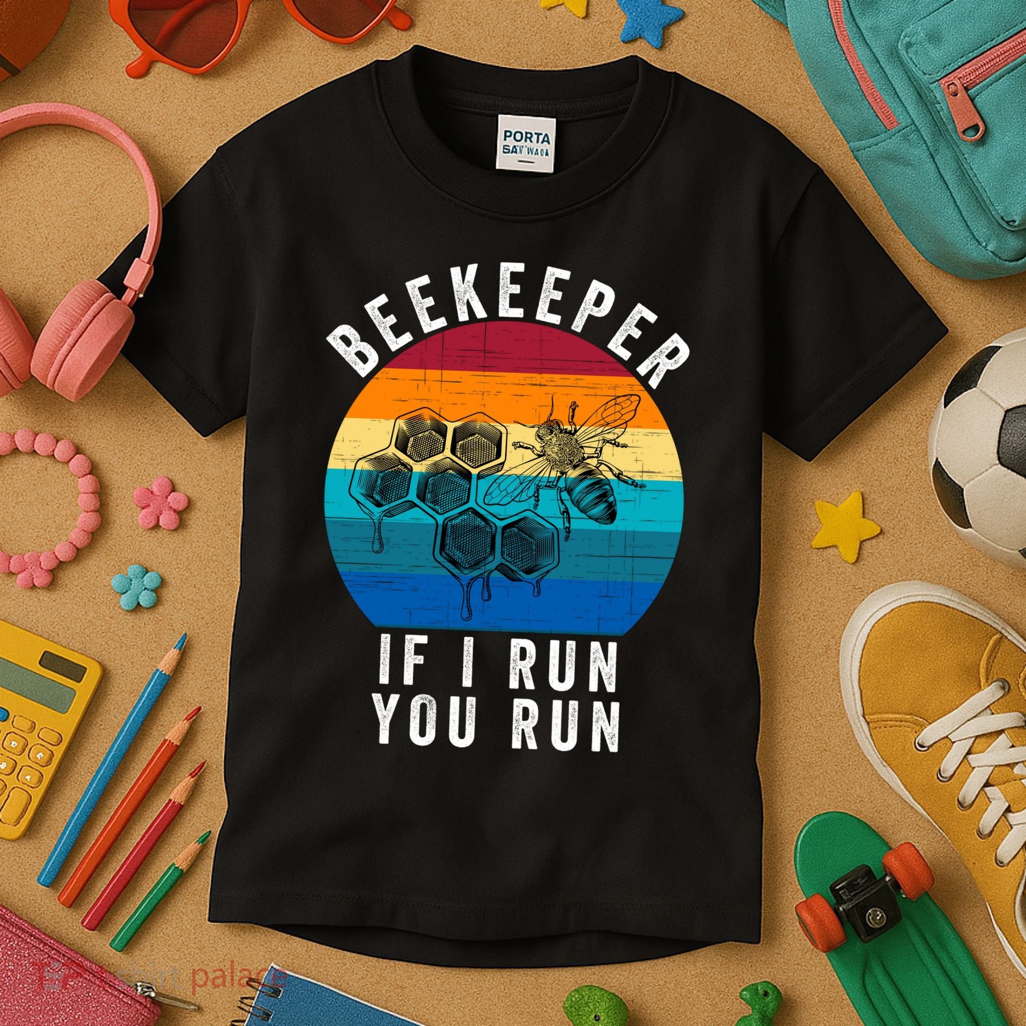 Beekeeper If I Run You Run Honeybees Apiculture Bee Keeper Beekeeping Bee Lovers Kids T-Shirt