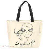 But Is It Art? Funny Smoking Alien Tote Bag thumb 0