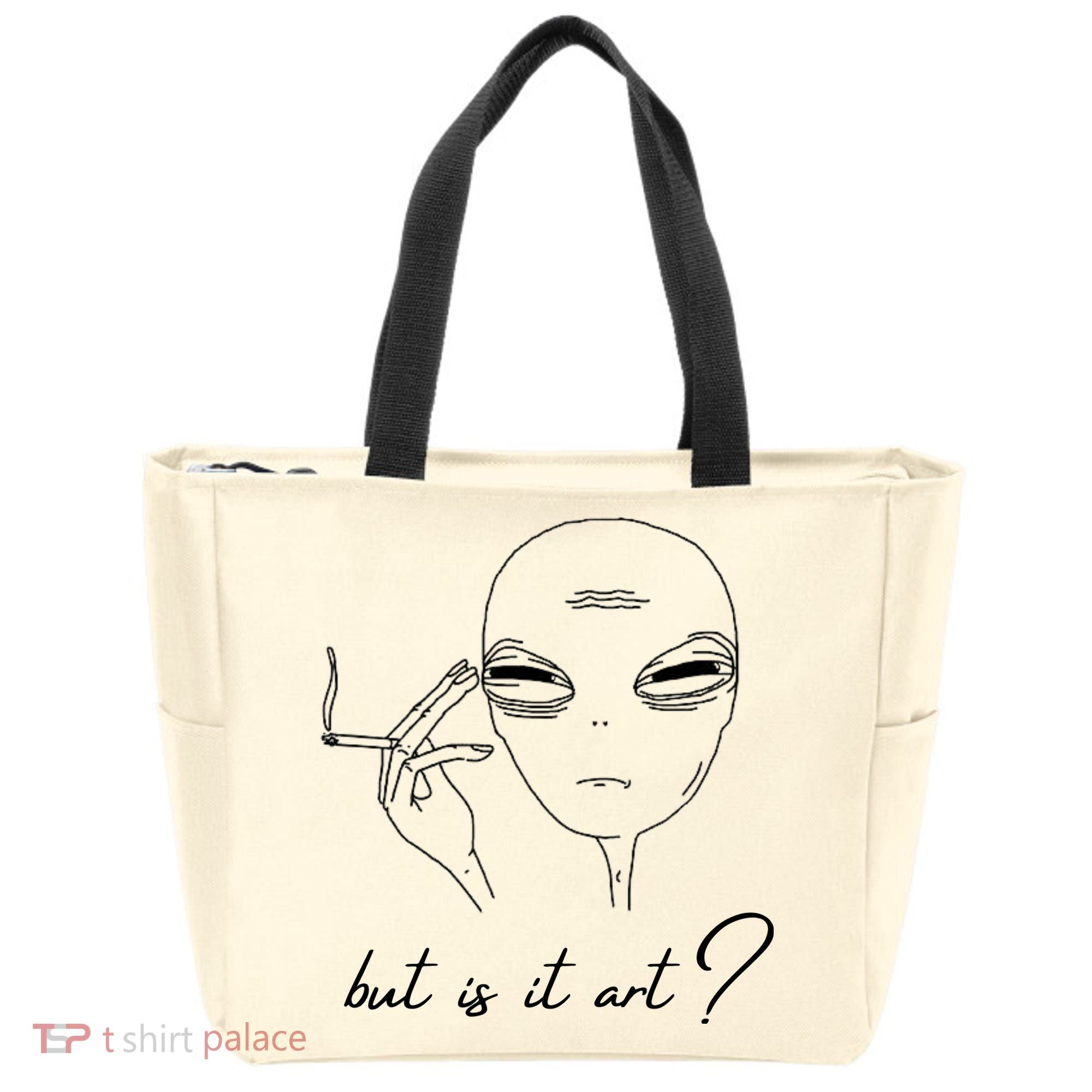 But Is It Art? Funny Smoking Alien Tote Bag
