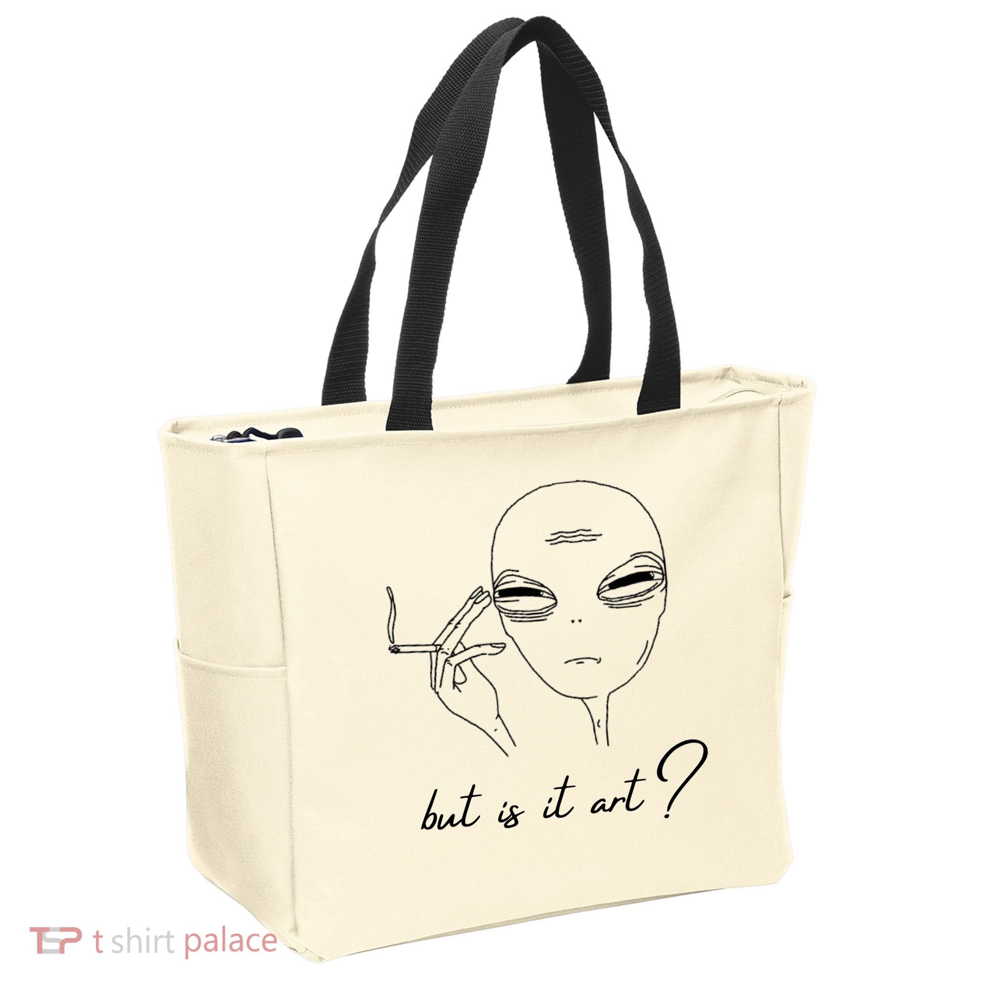 But Is It Art? Funny Smoking Alien Tote Bag