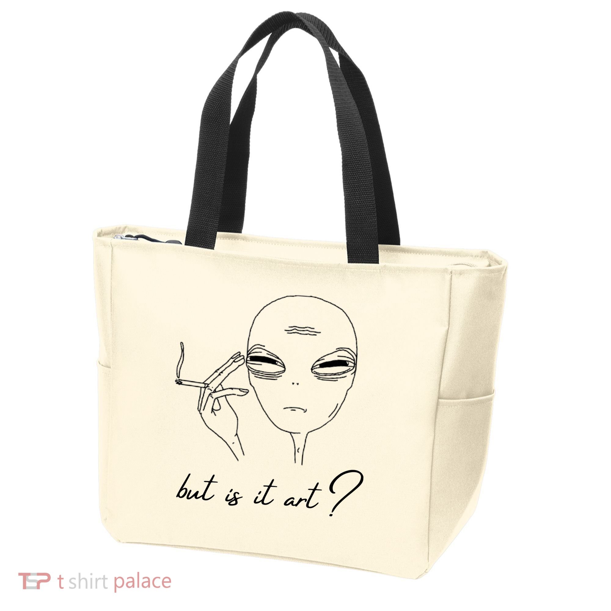 But Is It Art? Funny Smoking Alien Tote Bag