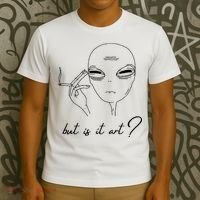 But Is It Art? Funny Smoking Alien T-Shirt thumb 3