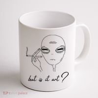 But Is It Art? Funny Smoking Alien Coffee Mug thumb 1