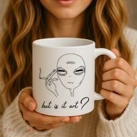 But Is It Art? Funny Smoking Alien Coffee Mug thumb 3