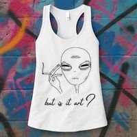But Is It Art? Funny Smoking Alien Women's Tank Top thumb 3