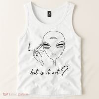 But Is It Art? Funny Smoking Alien Tank Top thumb 2
