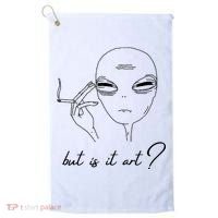But Is It Art? Funny Smoking Alien Golf Towel thumb 0