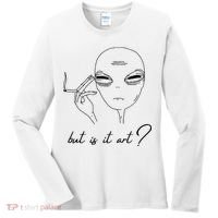 But Is It Art? Funny Smoking Alien Women's Long Sleeve Shirt thumb 0