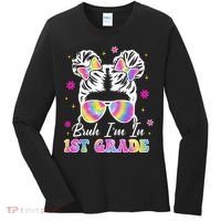 Bruh Im In 1st Grade Messy Bun First Day Of School Women's Long Sleeve Shirt thumb 0