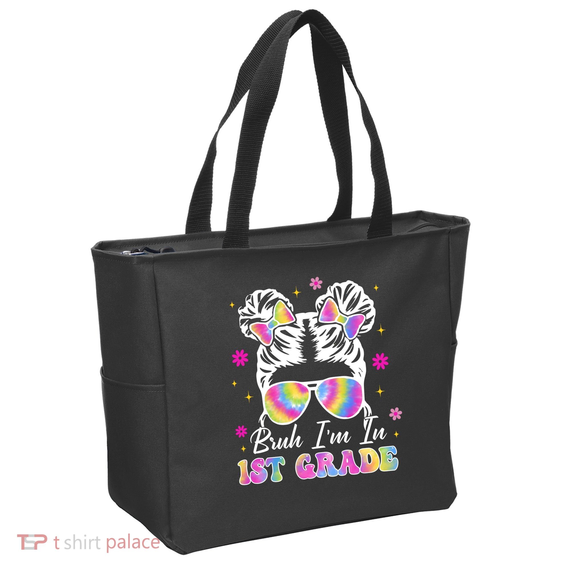 Bruh Im In 1st Grade Messy Bun First Day Of School Tote Bag