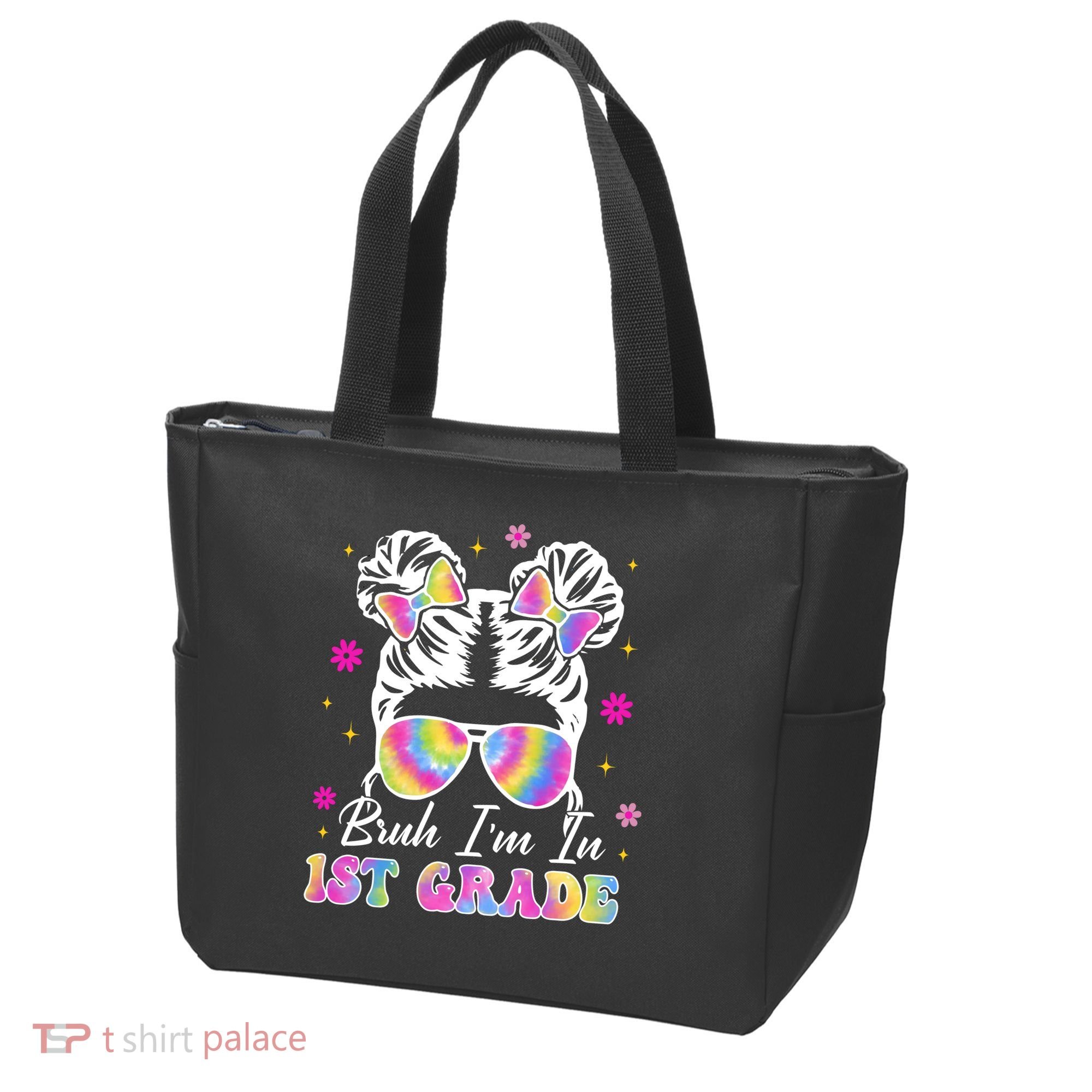 Bruh Im In 1st Grade Messy Bun First Day Of School Tote Bag