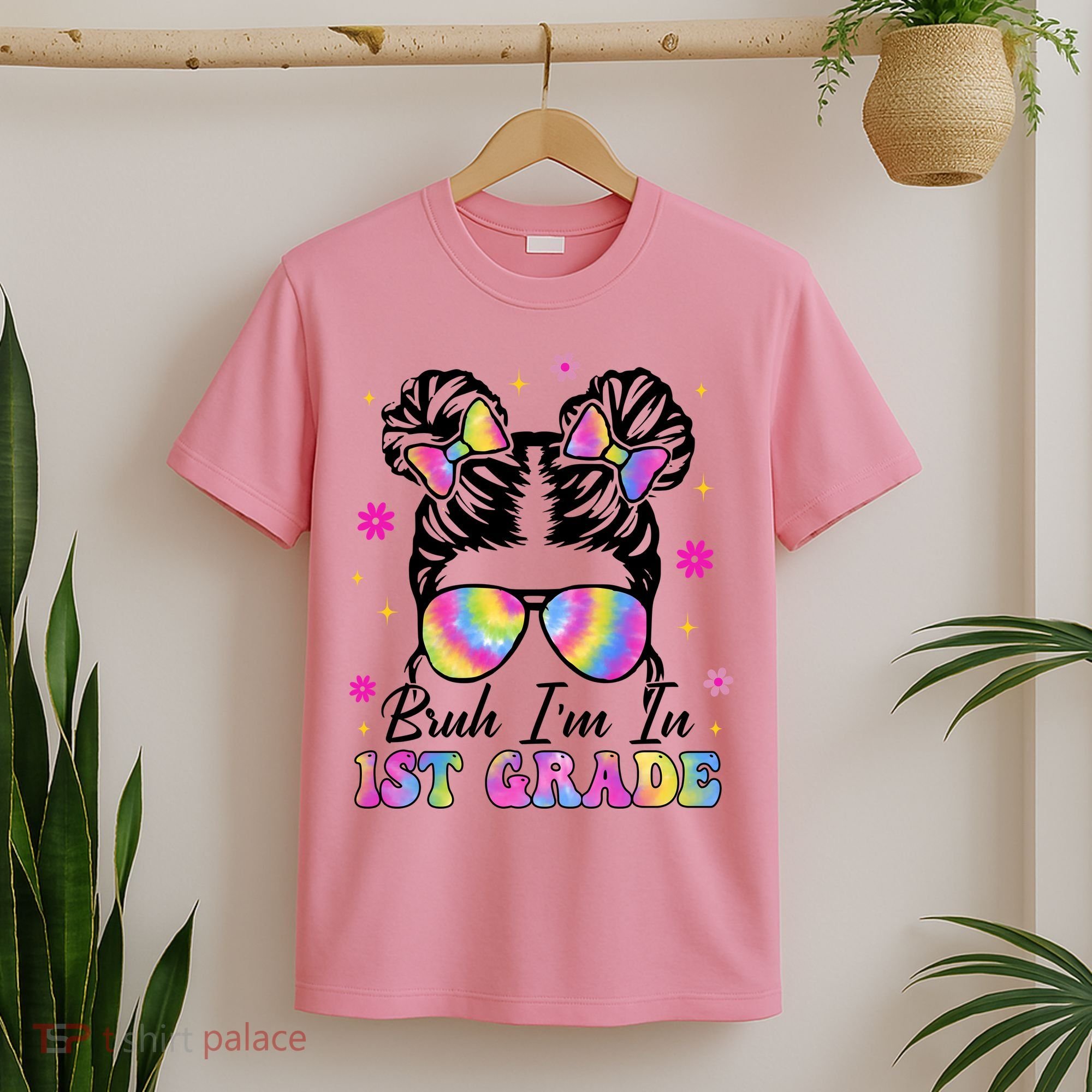 Bruh Im In 1st Grade Messy Bun First Day Of School T-Shirt