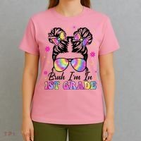 Bruh Im In 1st Grade Messy Bun First Day Of School T-Shirt thumb 4
