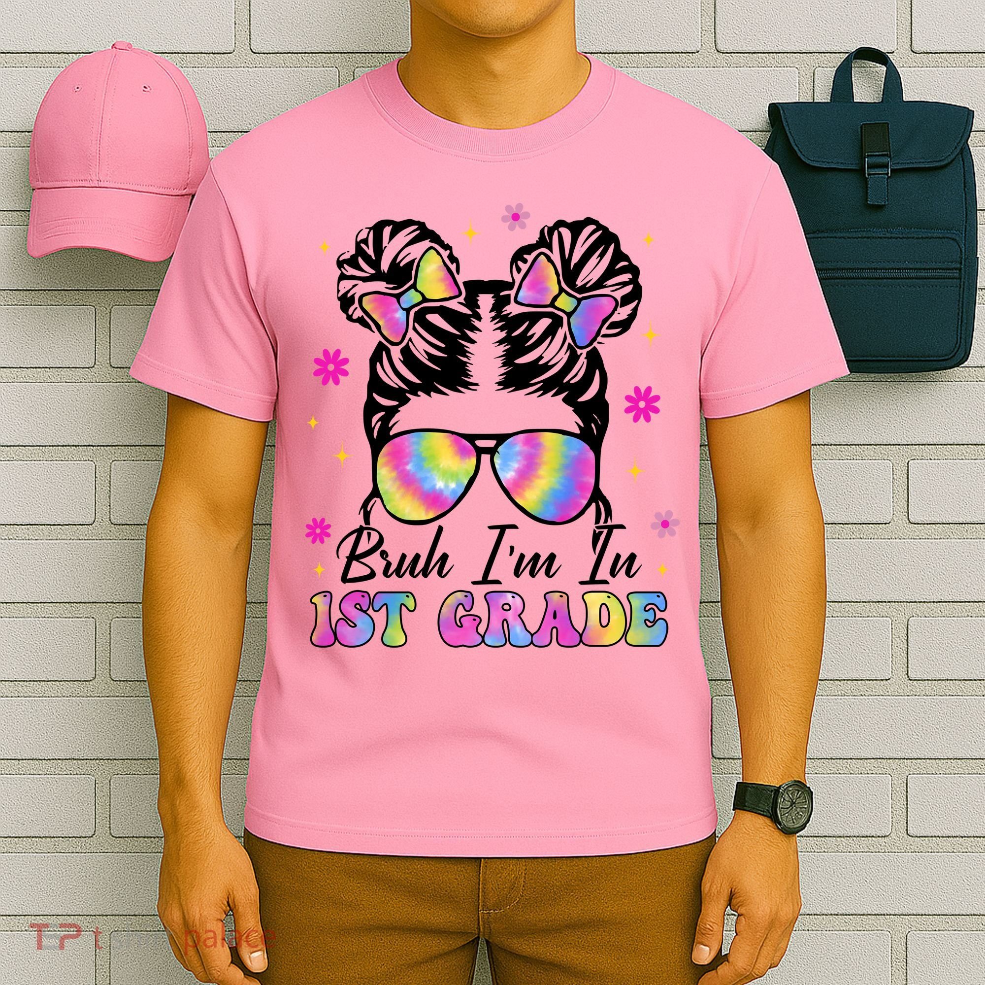 Bruh Im In 1st Grade Messy Bun First Day Of School T-Shirt