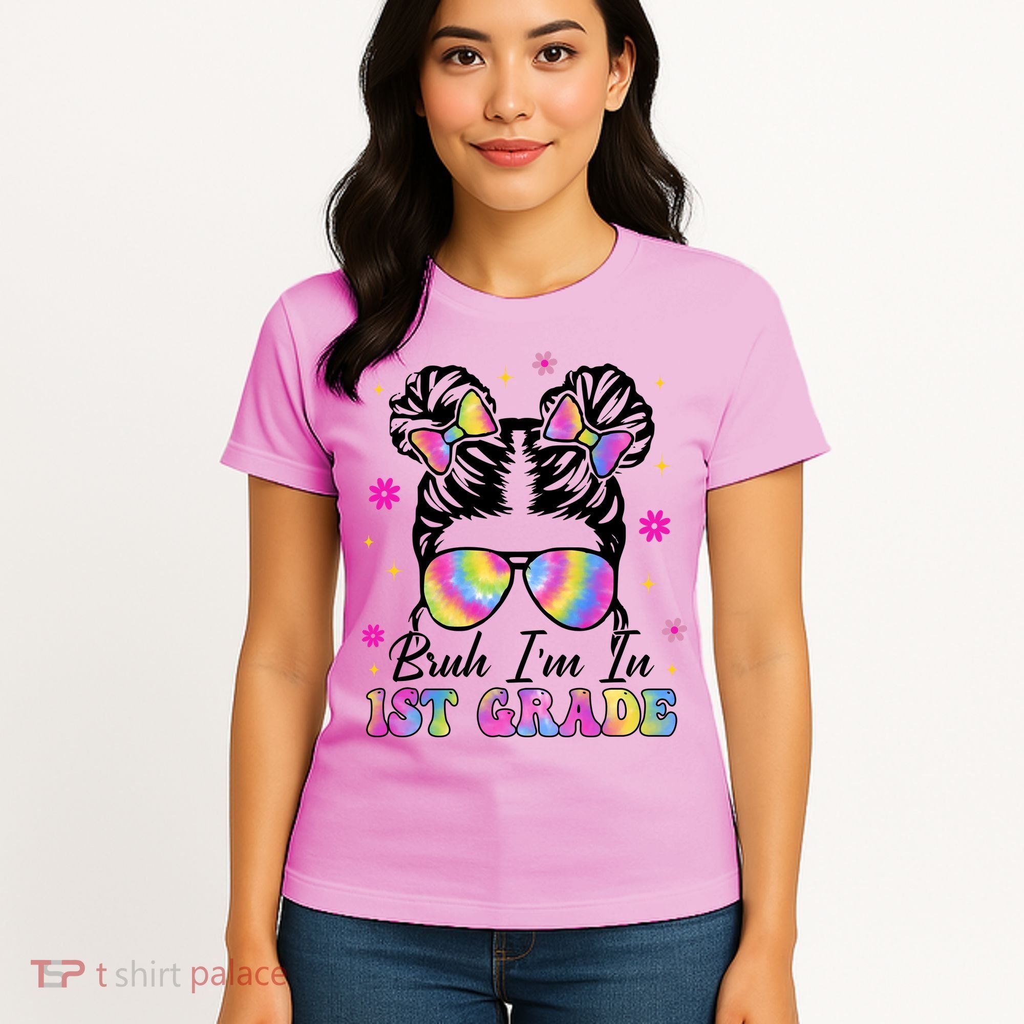 Bruh Im In 1st Grade Messy Bun First Day Of School Women's T-Shirt