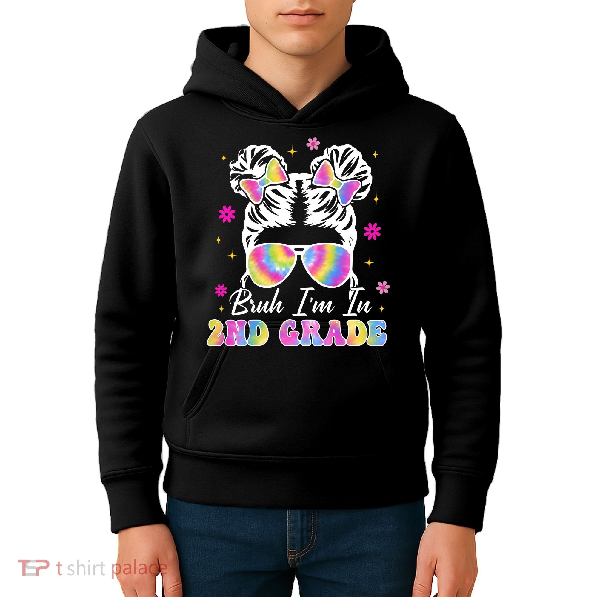 Bruh Im In 2nd Grade Messy Bun First Day Of School Kids Hoodie
