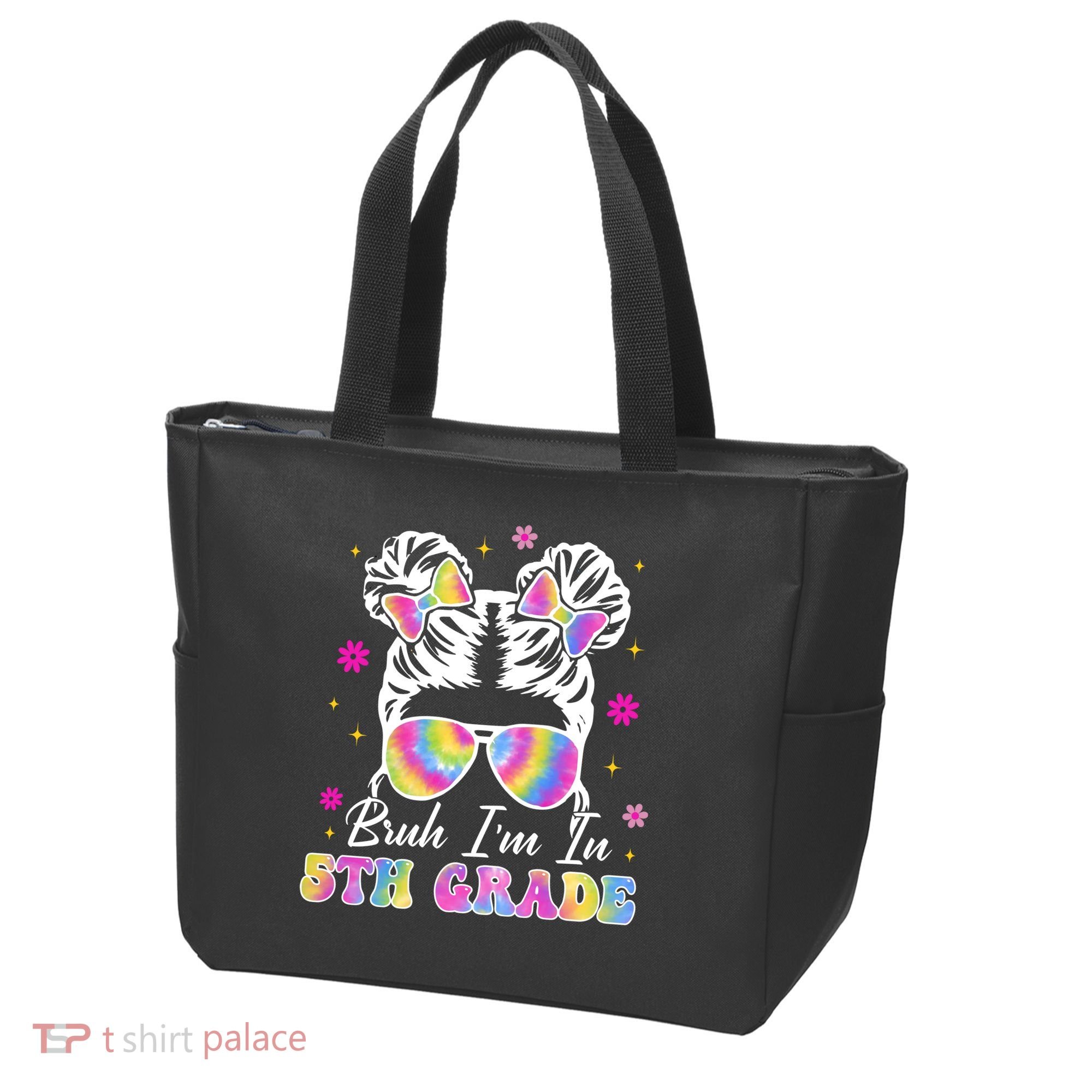 Bruh Im In 5th Grade Messy Bun First Day Of School Tote Bag