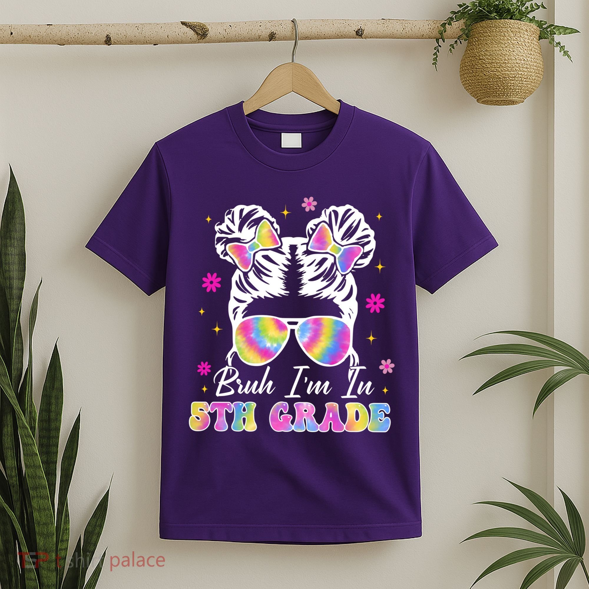 Bruh Im In 5th Grade Messy Bun First Day Of School T-Shirt