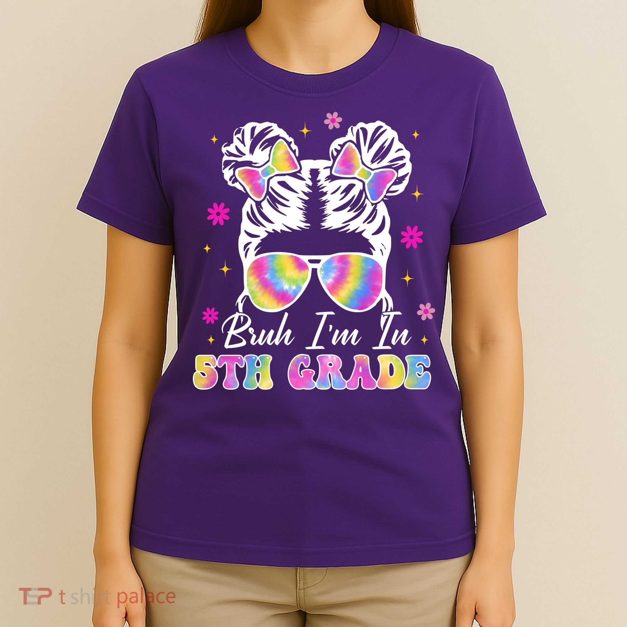 Bruh Im In 5th Grade Messy Bun First Day Of School T-Shirt