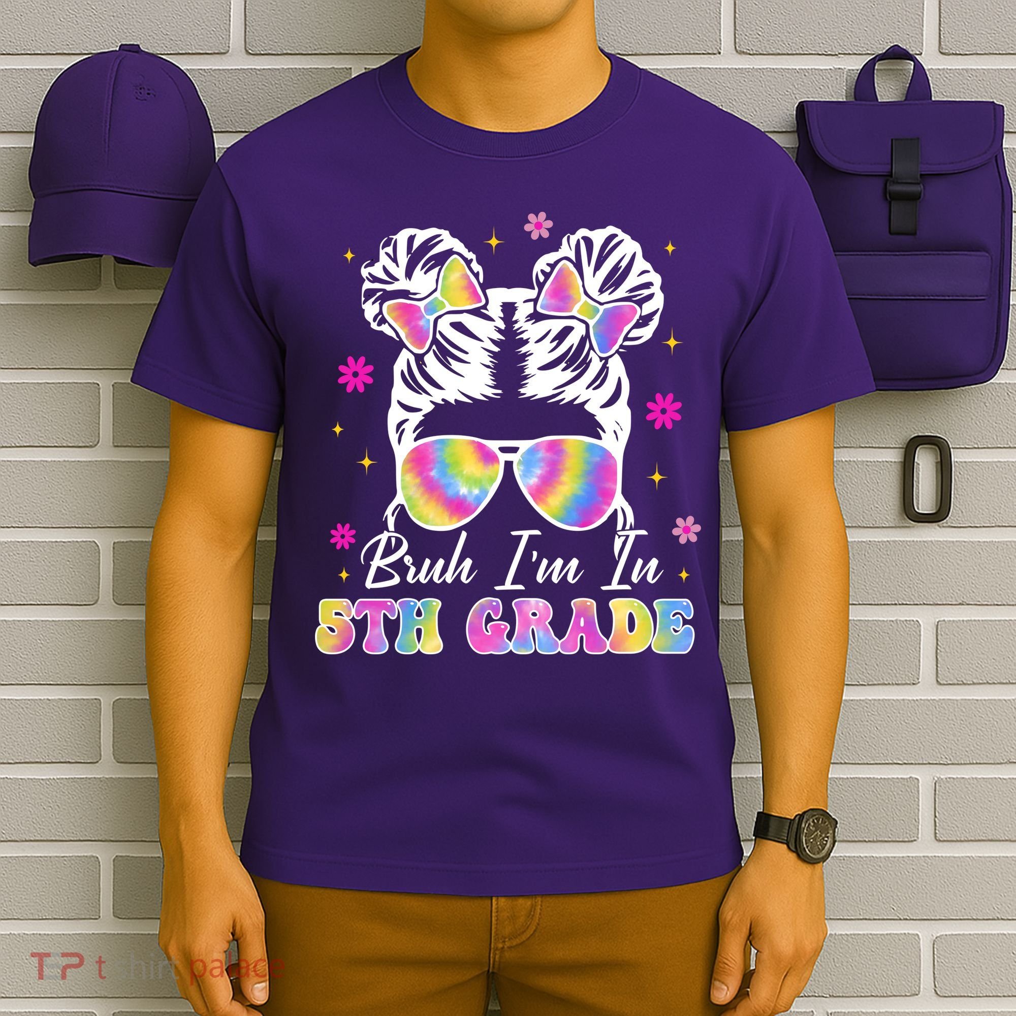 Bruh Im In 5th Grade Messy Bun First Day Of School T-Shirt