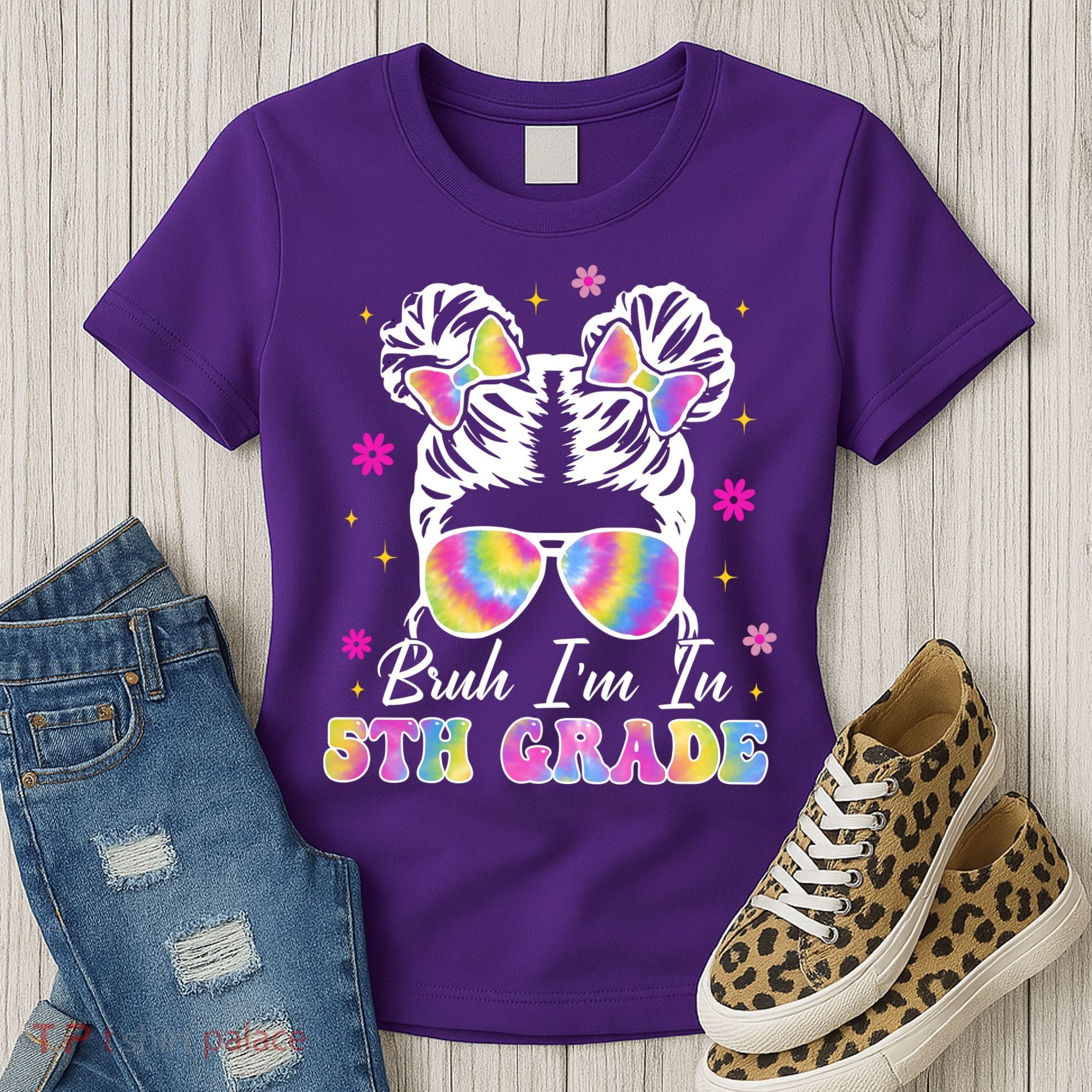 Bruh Im In 5th Grade Messy Bun First Day Of School Women's T-Shirt