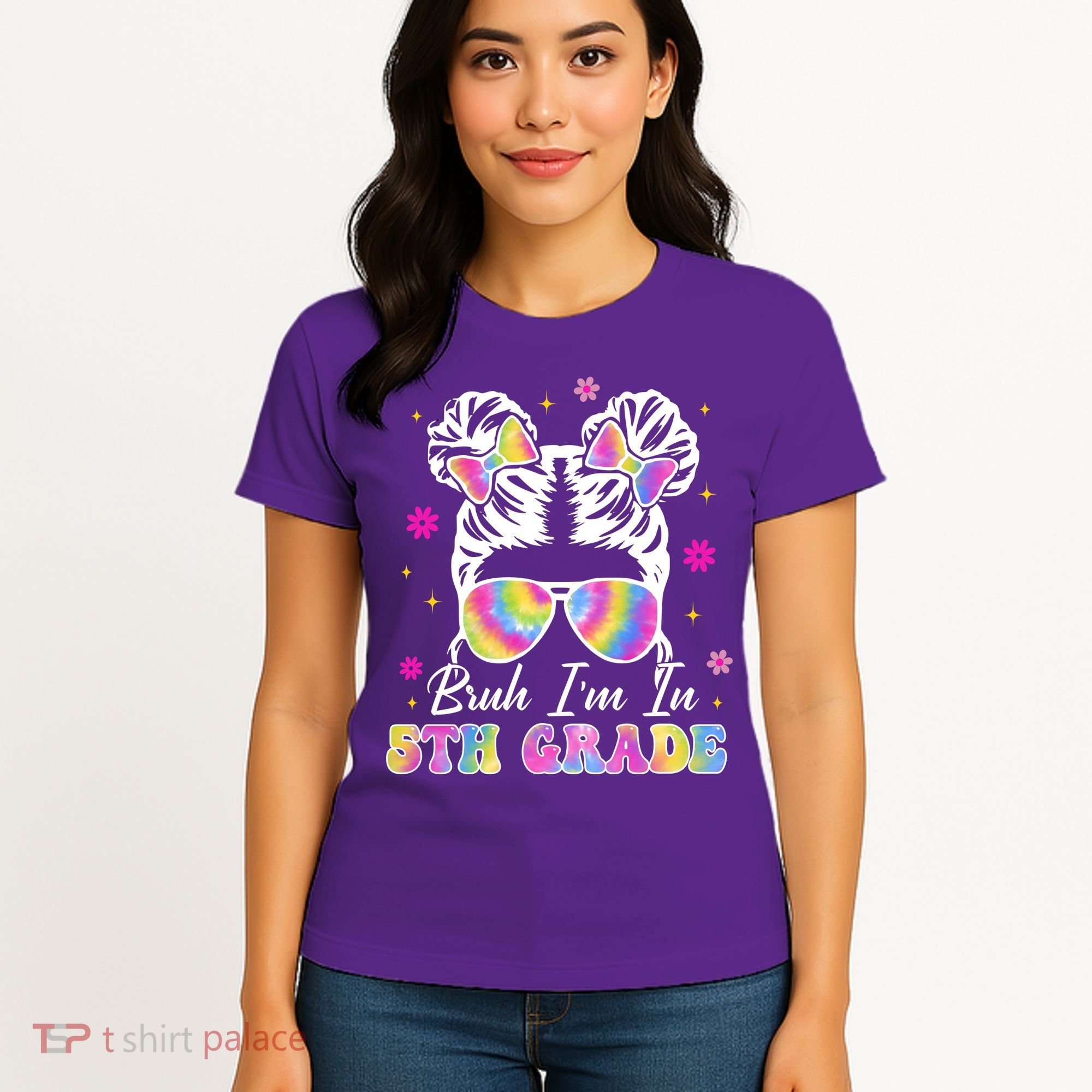Bruh Im In 5th Grade Messy Bun First Day Of School Women's T-Shirt