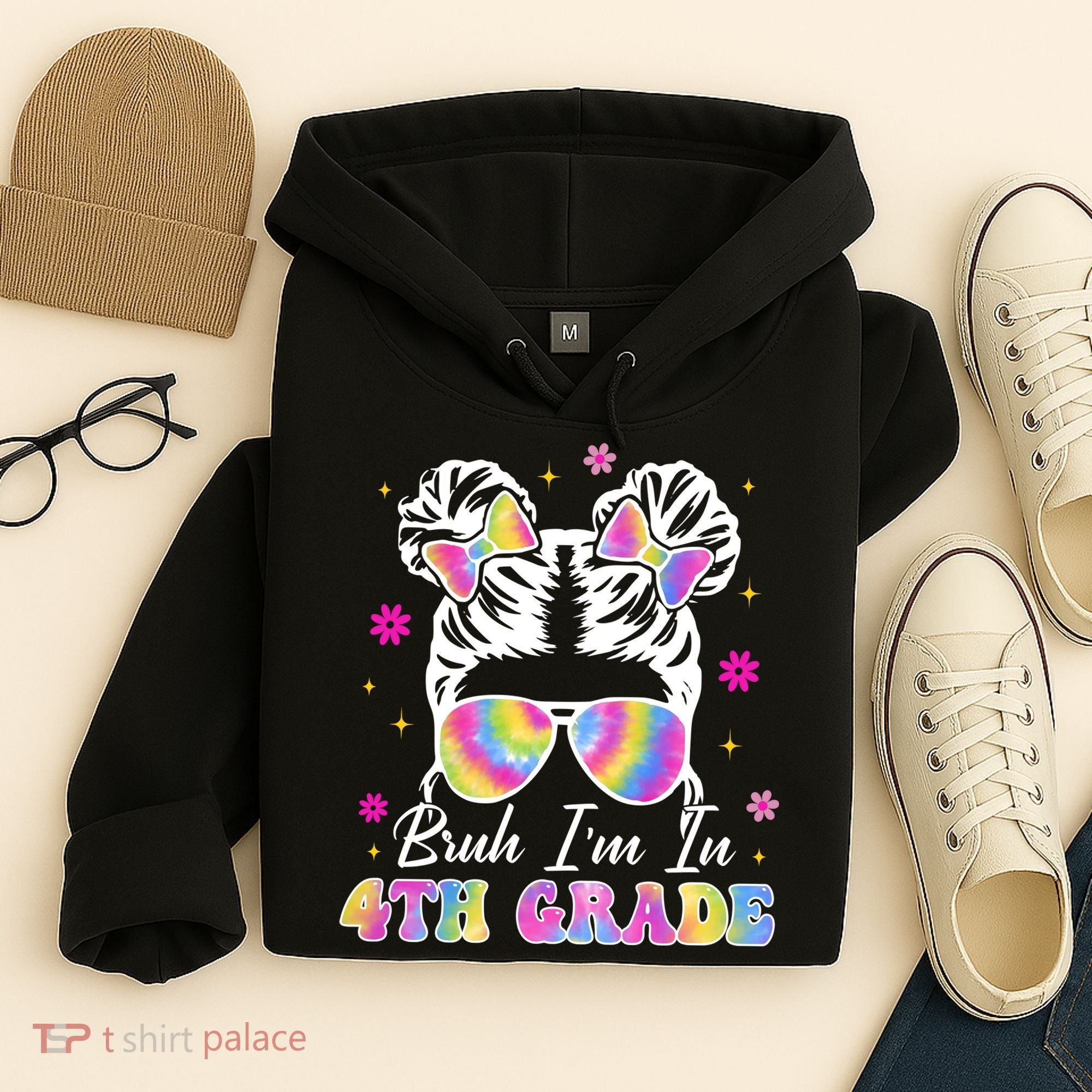 Bruh Im In 4th Grade Messy Bun First Day Of School Hoodie