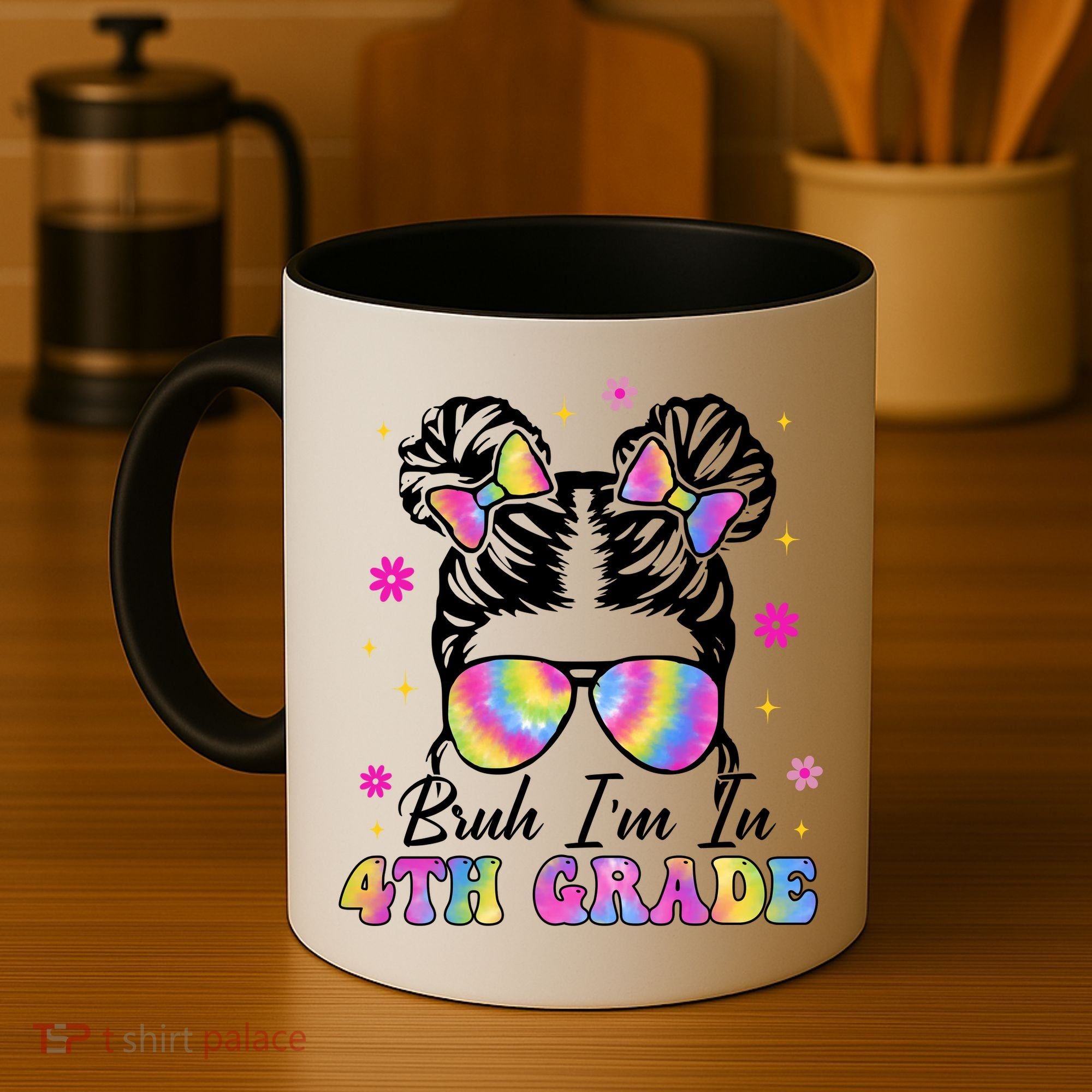 Bruh Im In 4th Grade Messy Bun First Day Of School Coffee Mug