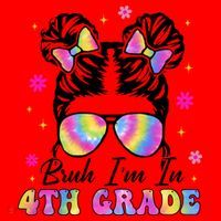 Bruh Im In 4th Grade Messy Bun First Day Of School Santa Hat thumb 1