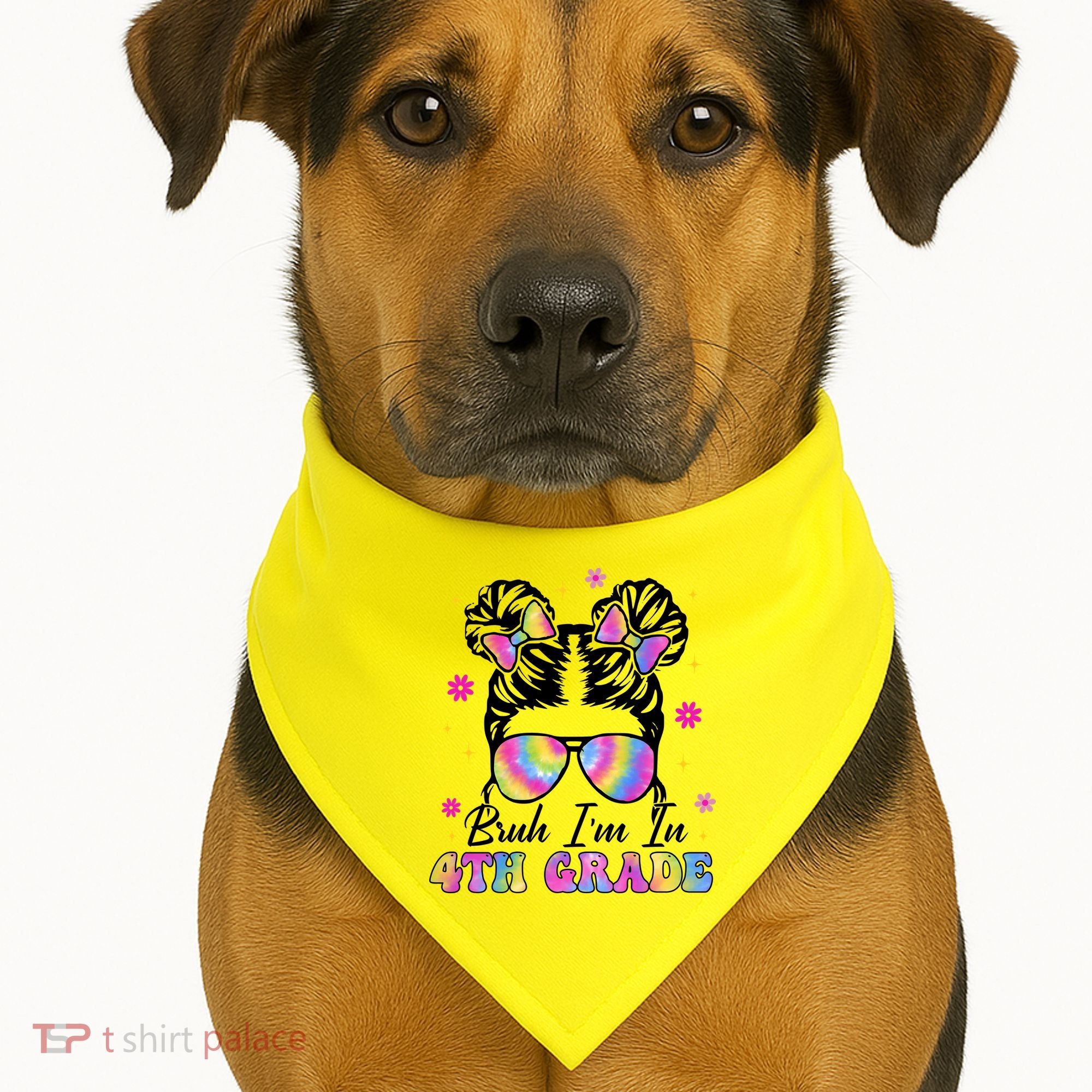 Bruh Im In 4th Grade Messy Bun First Day Of School USA-Made Doggie Bandana