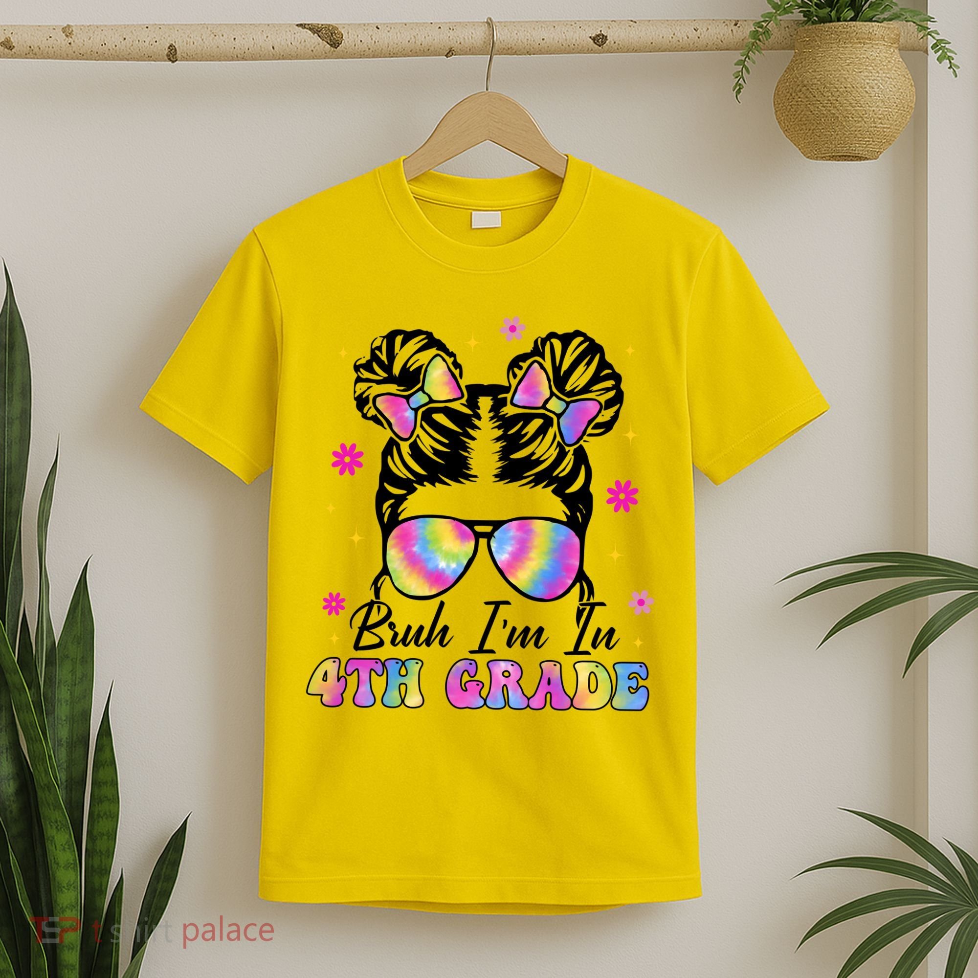 Bruh Im In 4th Grade Messy Bun First Day Of School T-Shirt
