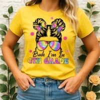 Bruh Im In 4th Grade Messy Bun First Day Of School Women's T-Shirt thumb 2