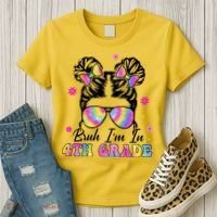 Bruh Im In 4th Grade Messy Bun First Day Of School Women's T-Shirt thumb 3