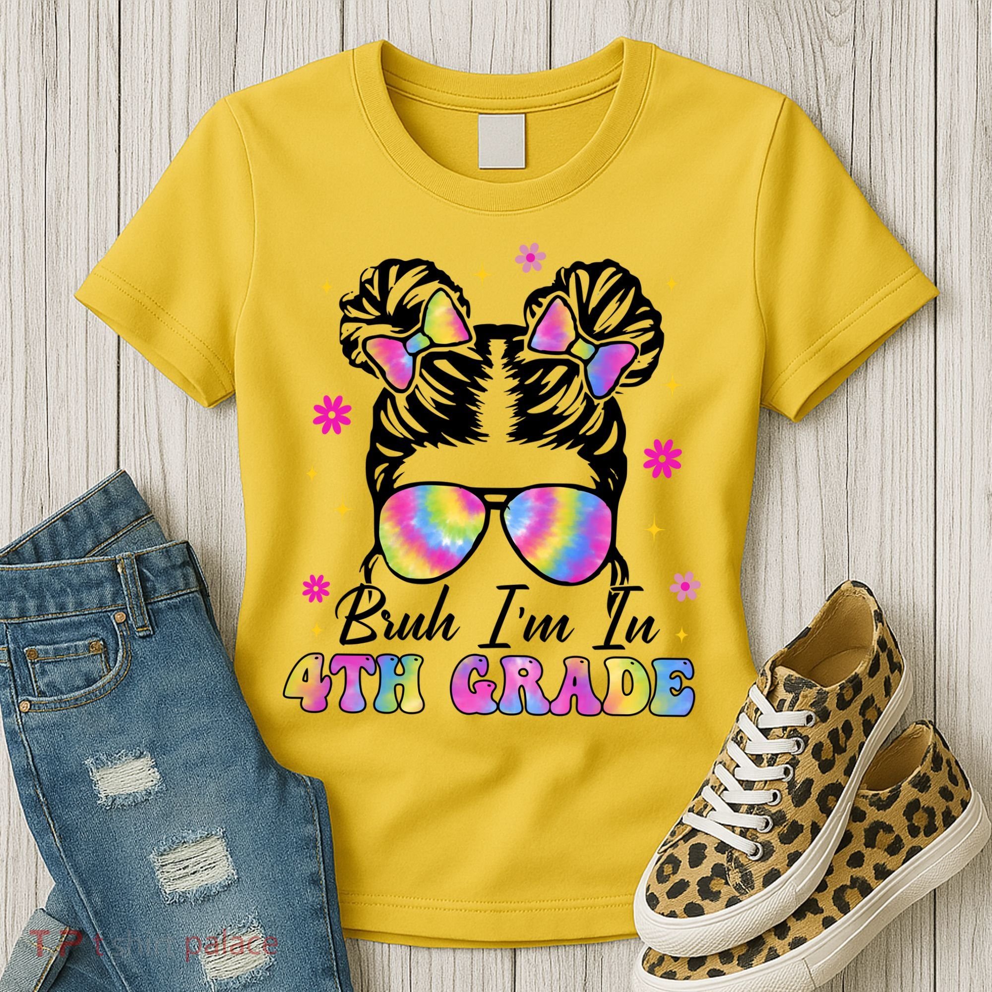 Bruh Im In 4th Grade Messy Bun First Day Of School Women's T-Shirt