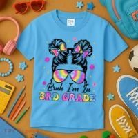 Bruh Im In 3rd Grade Messy Bun First Day Of School Kids T-Shirt thumb 3