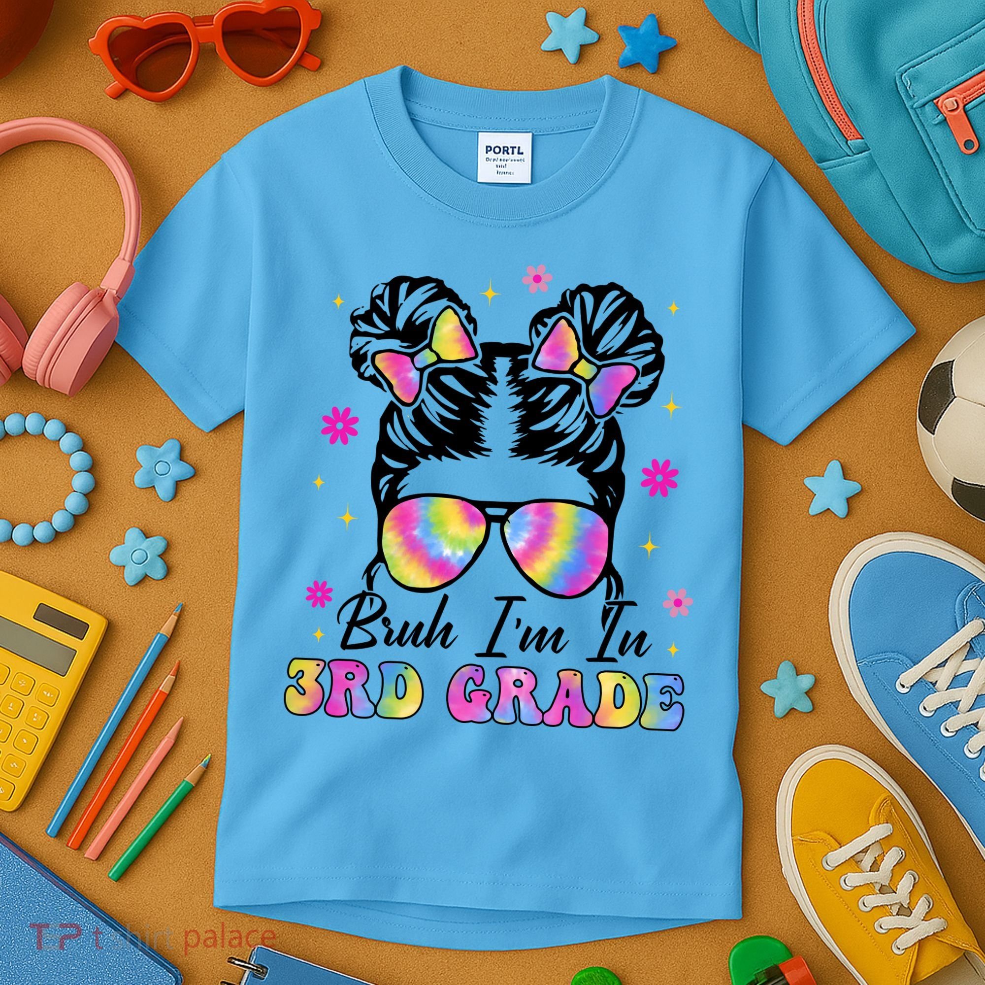 Bruh Im In 3rd Grade Messy Bun First Day Of School Kids T-Shirt