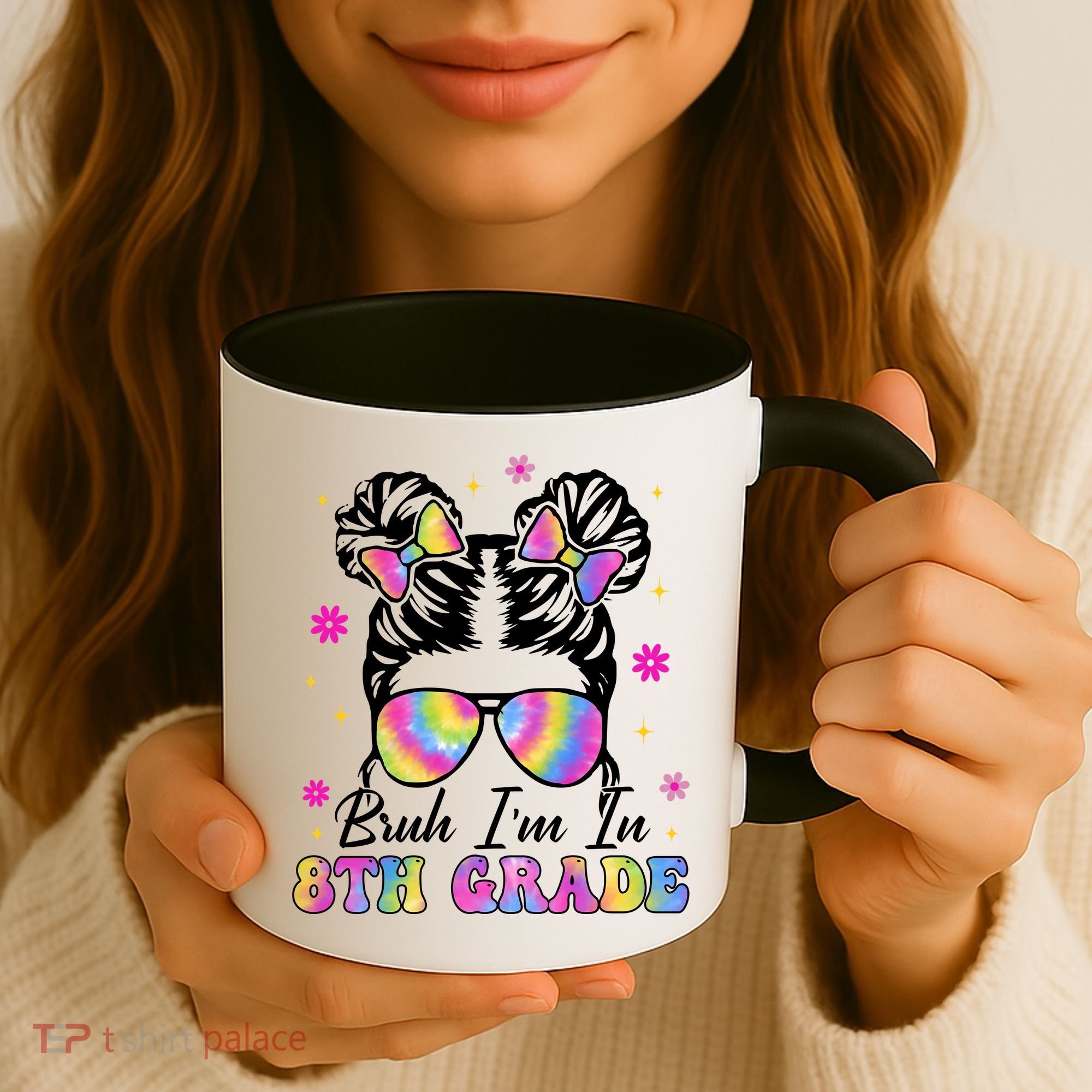 Bruh Im In 8th Grade Messy Bun First Day Of School Coffee Mug