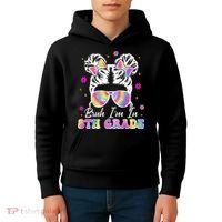 Bruh Im In 8th Grade Messy Bun First Day Of School Kids Hoodie thumb 4
