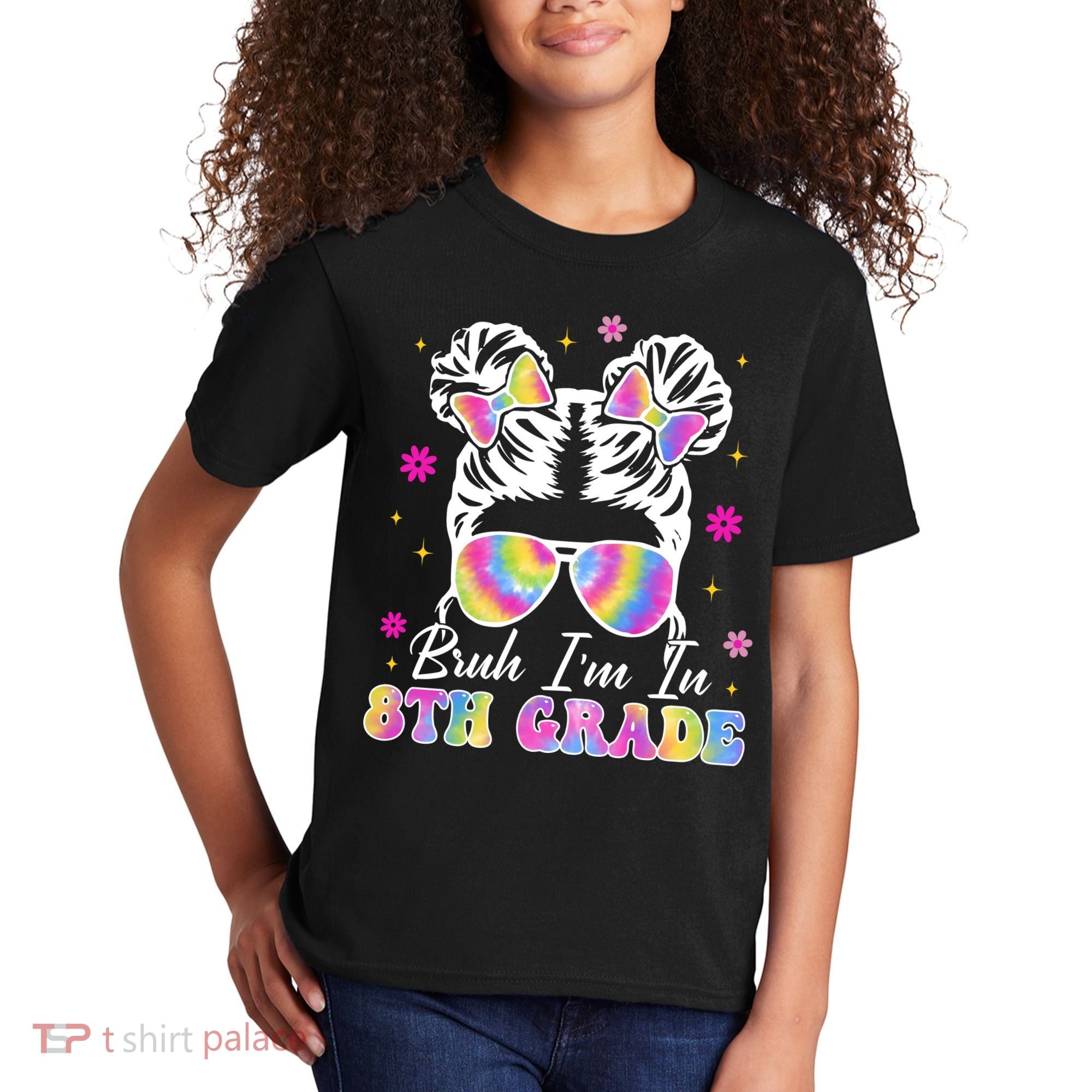 Bruh Im In 8th Grade Messy Bun First Day Of School Kids T-Shirt
