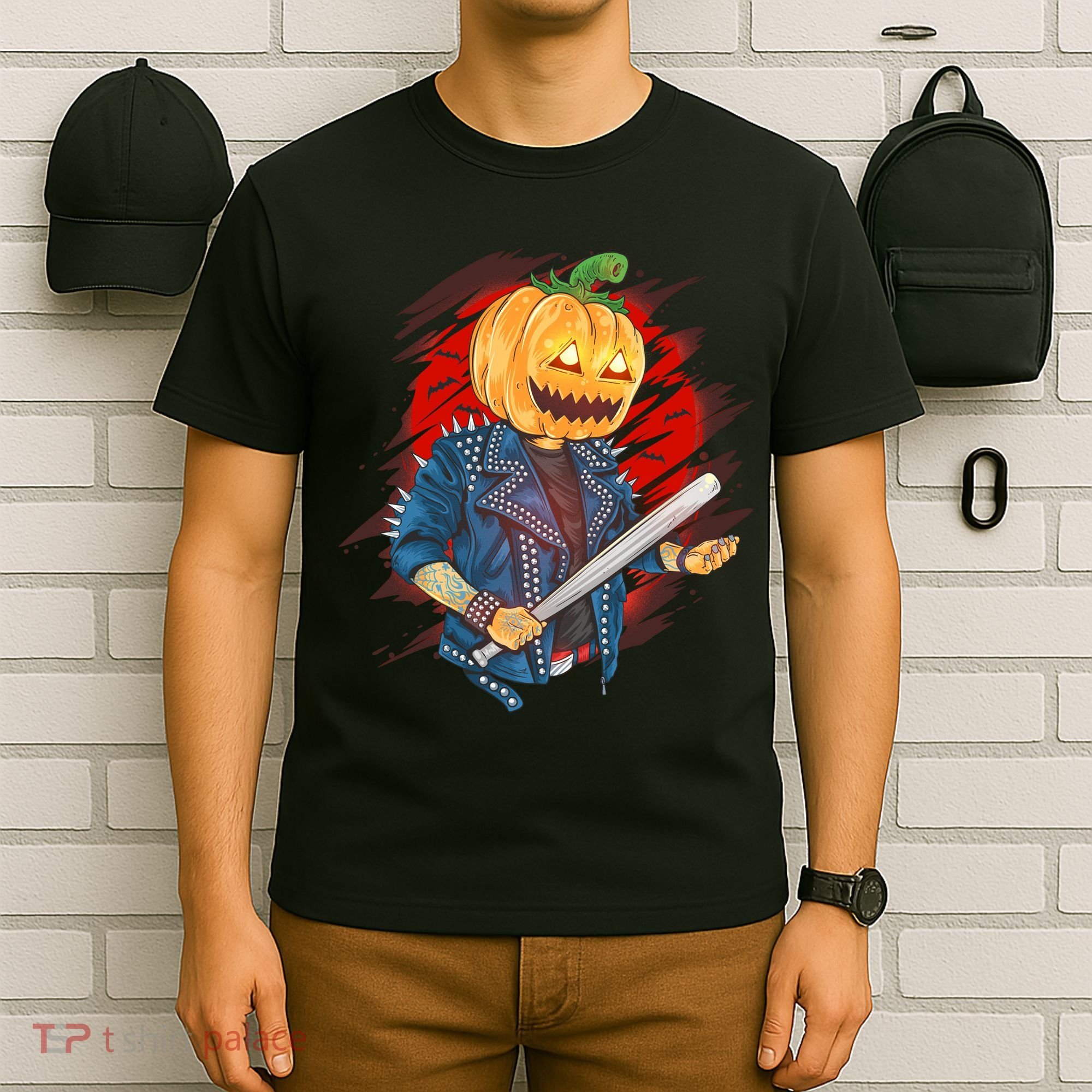 Biker Pumpkin Cool Halloween T-Shirt
