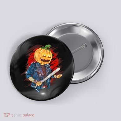 Biker Pumpkin Cool Halloween Button