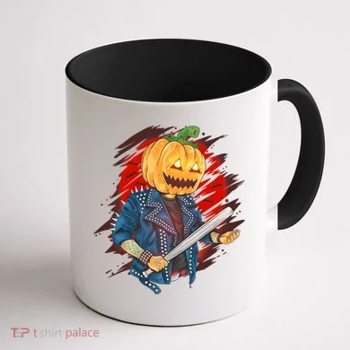 Biker Pumpkin Cool Halloween Coffee Mug back