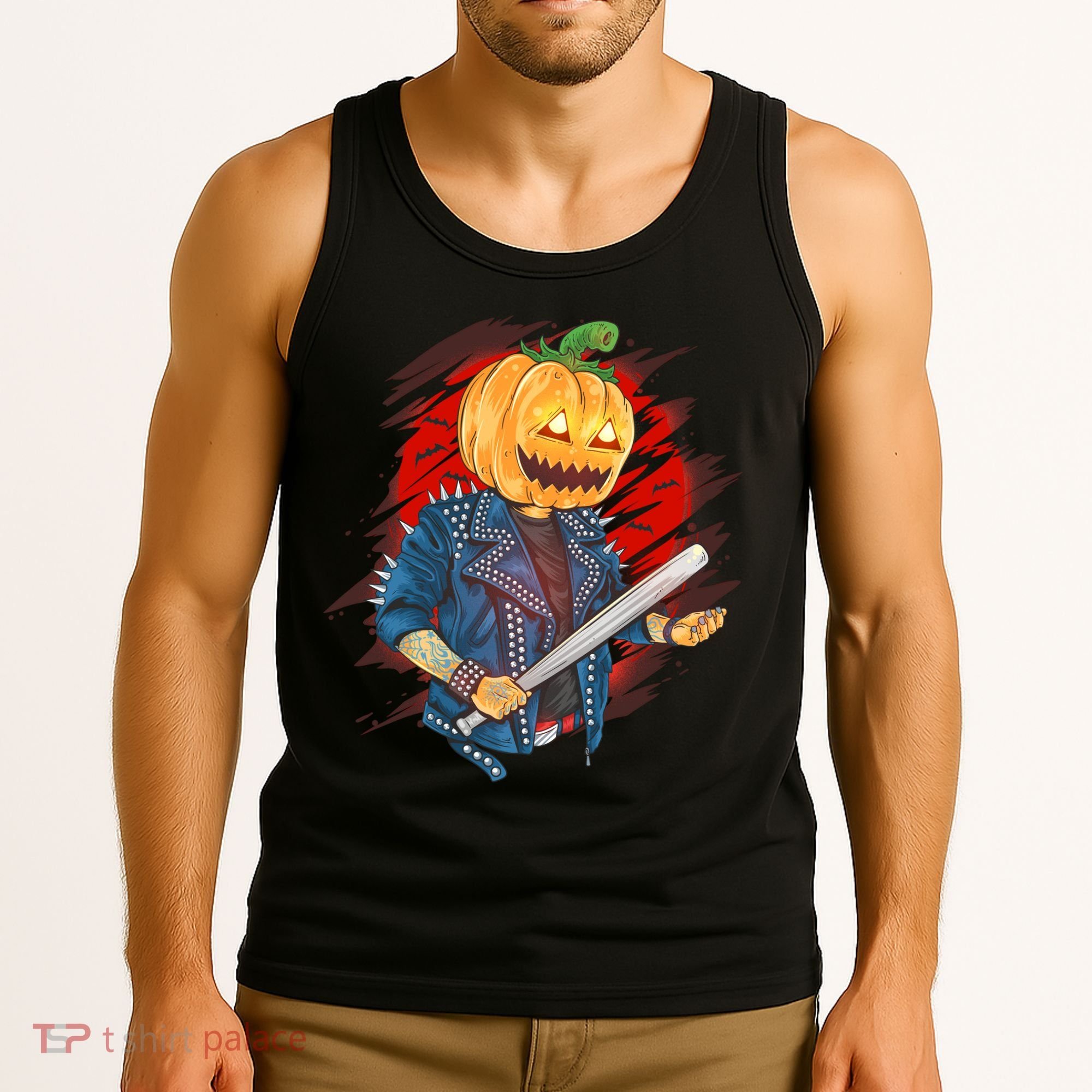 Biker Pumpkin Cool Halloween Tank Top