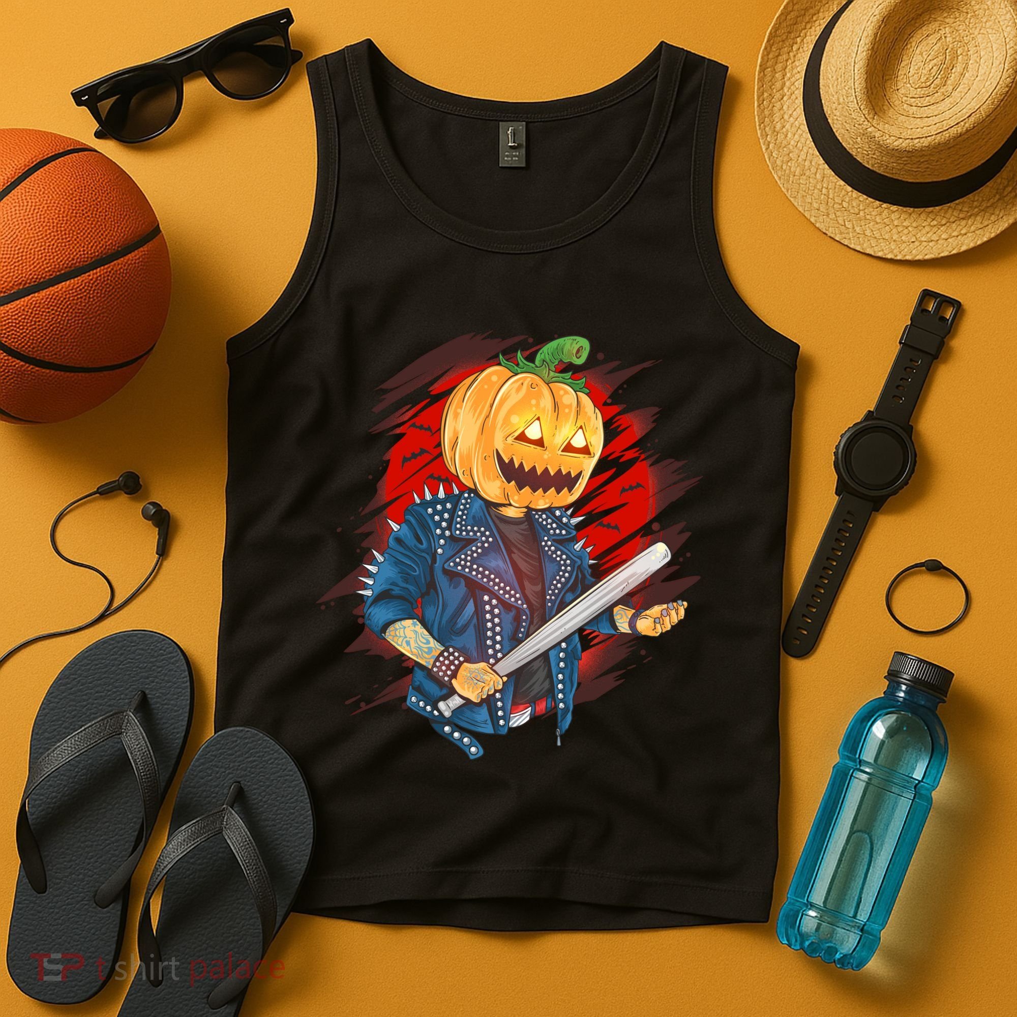 Biker Pumpkin Cool Halloween Tank Top