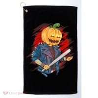 Biker Pumpkin Cool Halloween Golf Towel thumb 0