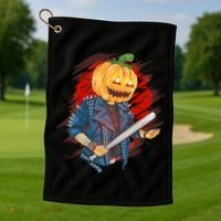 Biker Pumpkin Cool Halloween Golf Towel thumb 1
