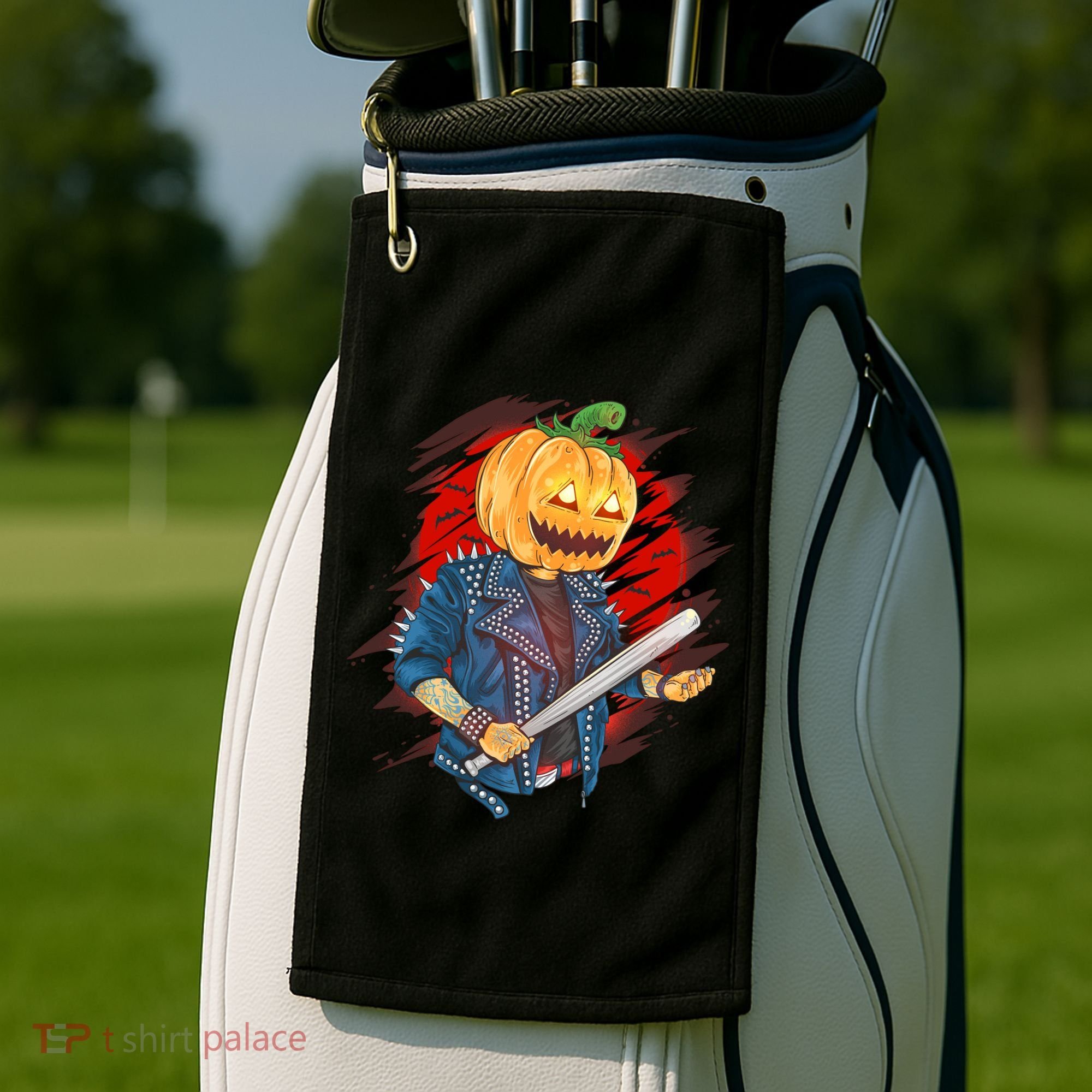 Biker Pumpkin Cool Halloween Golf Towel