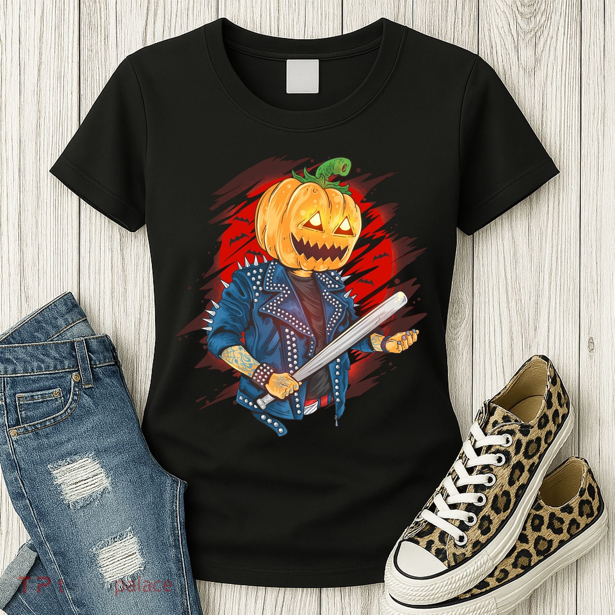 Biker Pumpkin Cool Halloween Women's T-Shirt