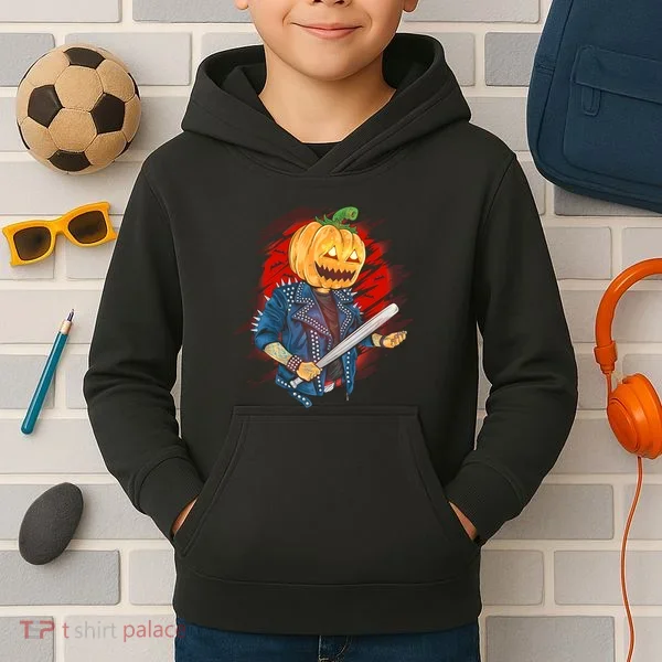 Biker Pumpkin Cool Halloween Kids Hoodie