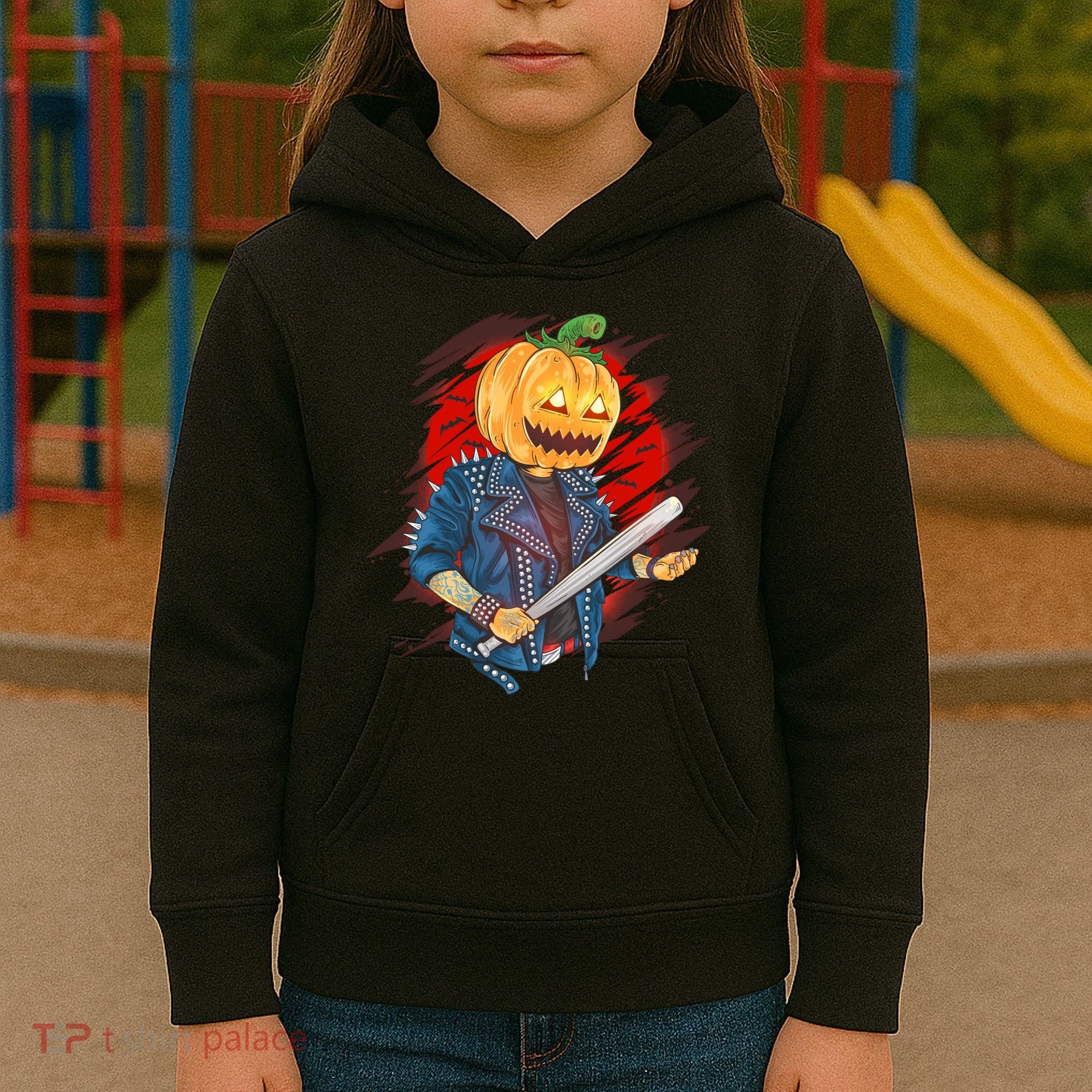 Biker Pumpkin Cool Halloween Kids Hoodie